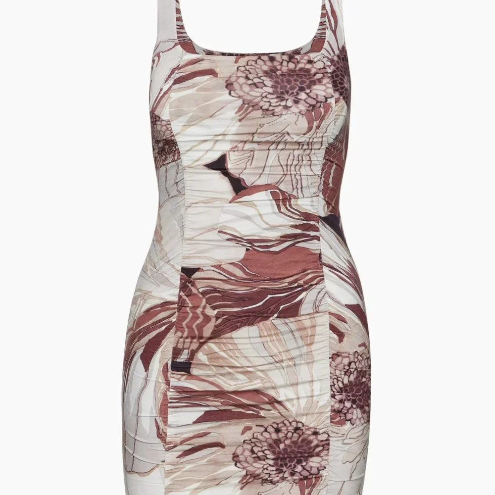 Wilfred Aritzia Ruched Mini Floral Print Square Neck Lydia Dress - Picture 2 of 10